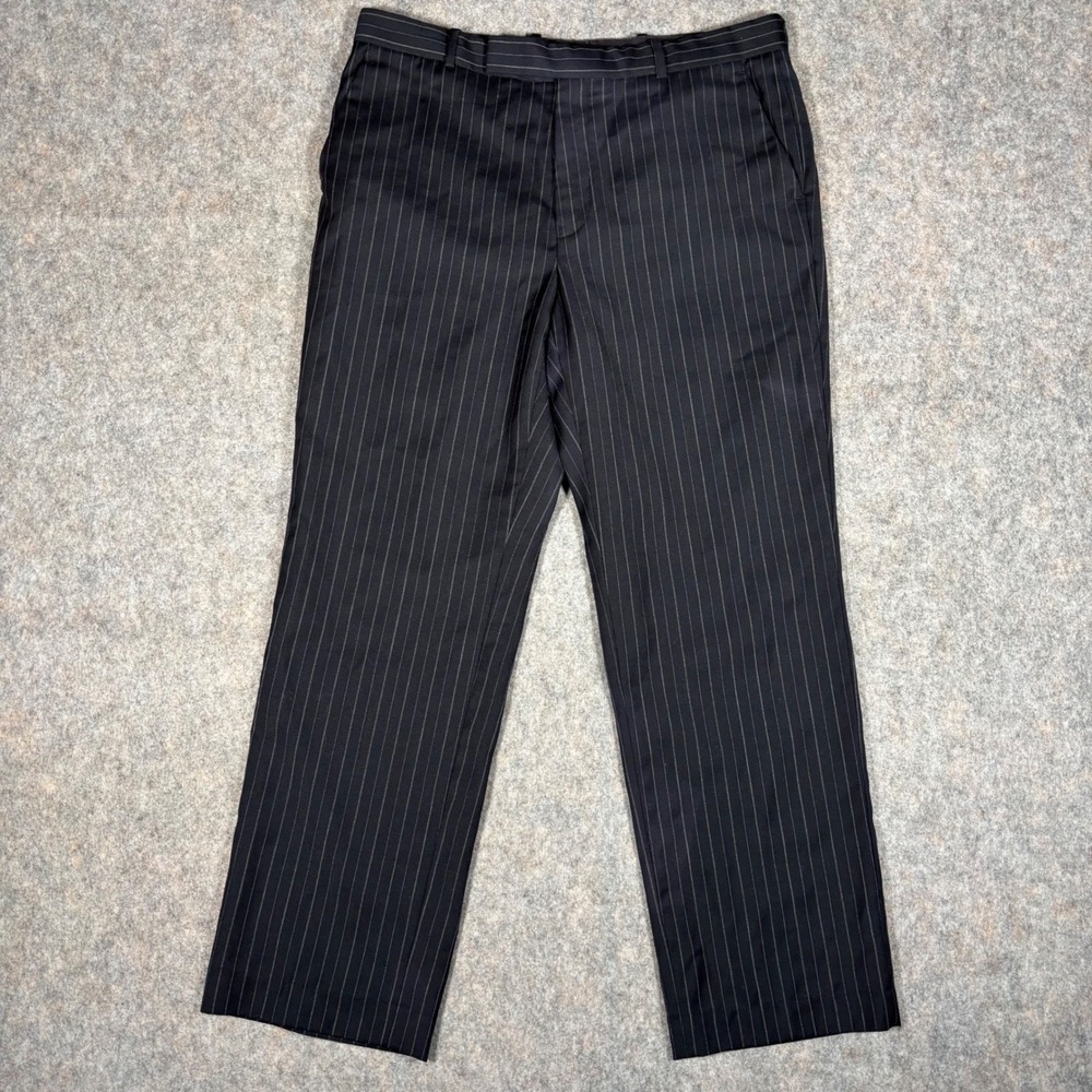 INC International Concepts Dress Pants Mens Size 34 Black Pinstripe Wool Blend
